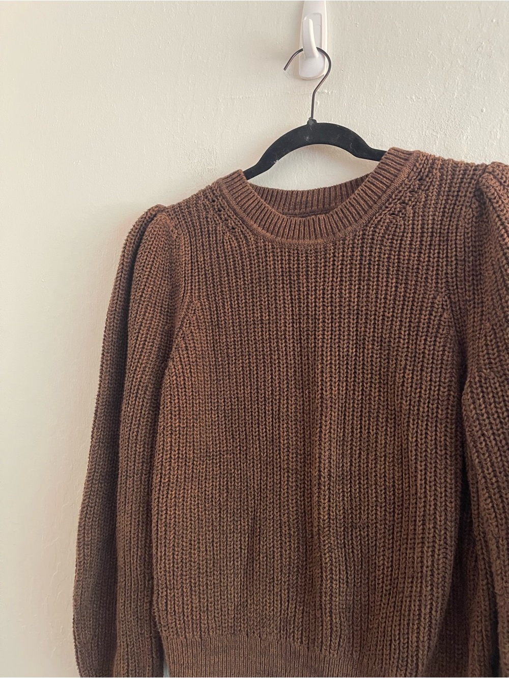 GAP Balloon Sleeve Sweater Shaker Knit Brown Puff Sleeve Cotton Womens Small - Picture 3 of 5
